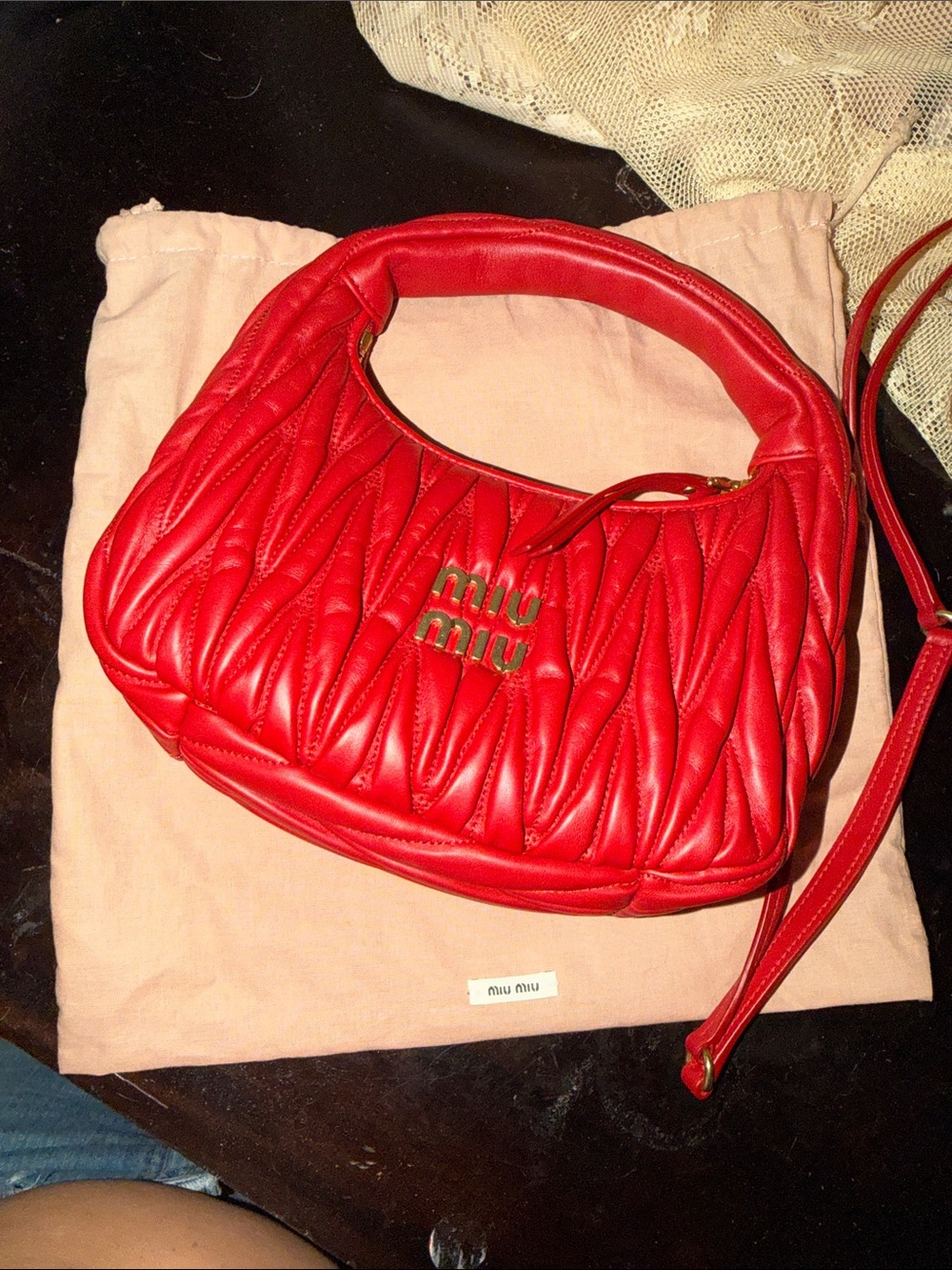 Miu Miu Red Matelassé Shoulder Bag with Gold Logo